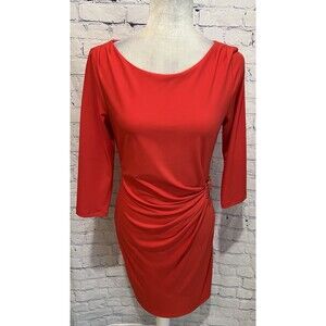 Tahari ASL Levine Orange 3/4 Sleeve Ruched Side Buckle Dress Career Office 6